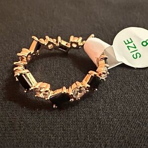 Rose Gold Black Onyx & Clear CZ Band – Size 8